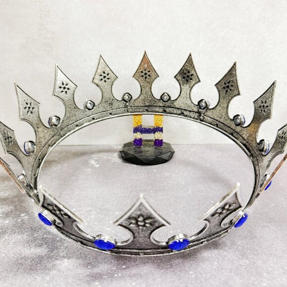 Blue Rhinestone Medieval, Renaissance Faire, Royal Prince Diadem, Silver Crown - Picture 8 of 8